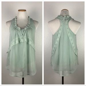 LC LAUREN CONRAD Mint Lace Trimmed Blouse